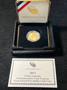 2013 5 STAR GENERALS UNC 14 oz $5 GOLD COIN COMMEM