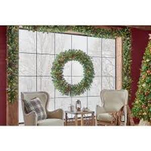 Home Accents Holiday 48 in. Pre-Lit LED Woodmoore Artificial Christmas Wreath   Customer Returns See Pictures