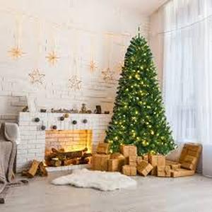 7 ft. Pre-Lit Artificial Christmas Tree Hinged Xmas Tree with 9 Lighting Modes by Gymax  Customer Returns See Pictures