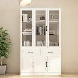 FUFU&GAGA White Wood Storage Cabinet With Adjustable Shelves, Glass Doors (47.2 in. W x 15.7 in. D x 78.9 in. H)   Customer Returns See Pictures