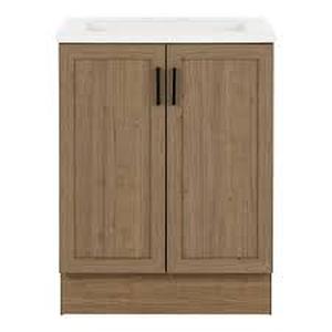 Glacier Bay Fonthill 24.5 in. W x 18.75 in. D x 32.89 in. H Single Sink Bath Vanity in Sand Elm with White Cultured Marble Top    Customer Returns See Pictures