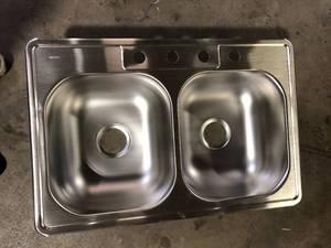 Elkay Dayton 33 in. Drop-in Double Bowl 20-Gauge Elite Satin Stainless Steel Kitchen Sink Only Customer Returns See Pictures