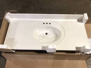 Glacier Bay 49 in. W x 22 in. D Cultured Marble White Round Single Sink Vanity Top in White   Customer Returns See Pictures