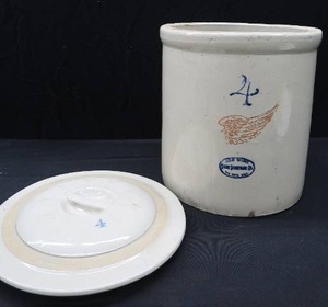RARE 4 GALLON REDWING CROCK WITH LID