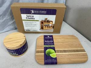 lot 21 image: New Totally Bamboo Spice Rack, Cutting Board, Spice Storage Box