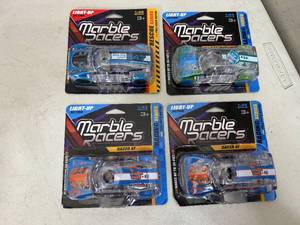 lot 23 image: 4 New Pull-Backl Light Up Race Cars