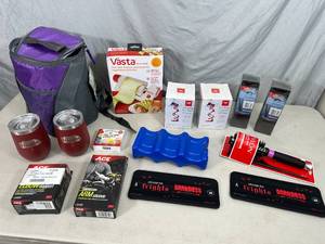 lot 25 image: New Cooler, Kitchen Items, Ace Sports Support, Tumblers, Hair Brushes, and More