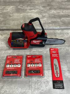 lot 8 image: Used Milwaukee M12 Fuel 6 Hatchet Pruning Saw (2527-20) 12V with New 6 Saw Chains and New 6 Guide Bar - Battery Not Included