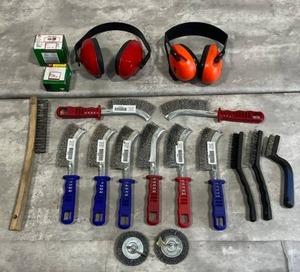 lot 57 image: Carbon Steel Brush Lot with 3M and Howard Leight Hearing Protection Lot