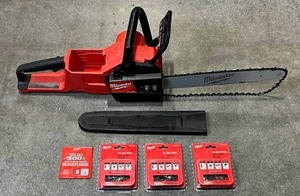 lot 74 image: Used Milwaukee 2727-20 M18 Fuel 16-inch Chainsaw with 2 New 16 Chains and 1 New 10 Chain - No Battery