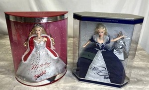lot 101 image: NOS Sealed Vintage Mattel Special Millenium Princess Barbie Doll and 2001 Holiday Celebration Barbie with Box Wear