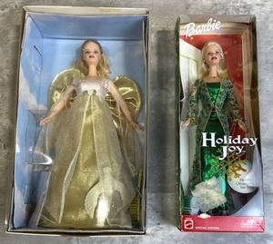 lot 110 image: New Open Box 1999 Angelic Inspirations Barbie & 2003 New Open Box Holiday Joy Barbie - some box wear