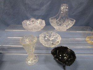 EAPG Bowl, Vase, Etched Basket
