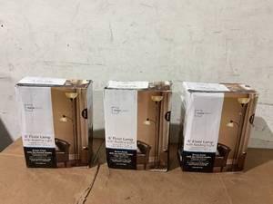 lot 222 image: LOT OF 3 Mainstays 6 Floor Lamp wih Reading Light- Brown Finish