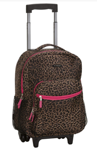 lot 122 image: Rockland Double Handle Rolling Backpack, PINKLEOPARD, 17-Inch