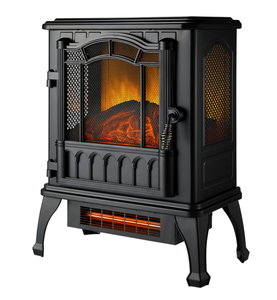lot 201 image: Mainstays New 2-Setting 3D Electric Stove Heater with Life-like Flame, Black