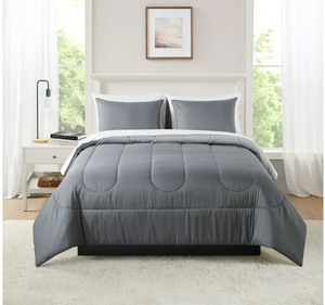 lot 207 image: 7PCS Mainstays Reversible Bed in a Bag Comforter Set with Sheets, Grey, Full