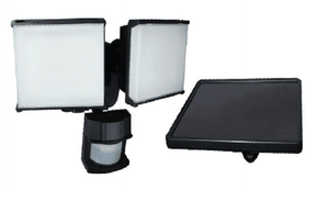 lot 210 image: Hyper Tough 2-Head Adjustable LED Solar Motion Sensor Outdoor Security Light, Black, 1500 Lumens
