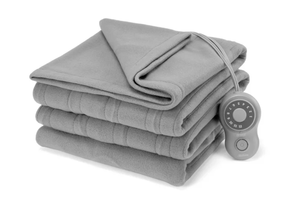 lot 225 image: Sunbeam Twin Blanket Grey Fleece, 12 Heat Settings, 12-Hour Auto Shut-Off, Electric Heated Blanket with Controller, 62 x 84