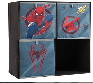 lot 301 image: Idea Nuova Marvel Spiderman Collapsible Storage Cubby Organizer and Bookshelf with 3 Collapsible Cubes