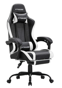 lot 520 image: GTRACING GTWD-200 Gaming Chair with Footrest, Height Adjustable Office Swivel Recliner, White