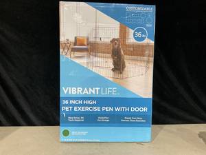 lot 322 image: Vibrant Life 8-Panel Customizable Pet Exercise Playpen with Door, 36 in, for Dogs Up to 70 lbs