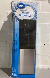lot 405 image: Great Value Bottom Loading HotColdRoom Temp. Water Dispenser, BlackStainless Steel Water Cooler, 41 High