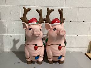 lot 438 image: LOT OF 2 Blow Mold Light-Up Pig, 25, by Holiday Time