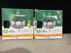 lot 362 image: LOT OF 2 FurHaven Pet Products Medium Portable Mesh Playpen Pop-Up Enclosure For Dogs & Cats, Black
