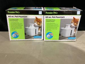 lot 368 image: LOT OF 2 Premier Pet 60 oz. Pet Fountain- Automatic water fountain for cats & small dogs