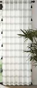 lot 248 image: LOT OF 2 Better Homes & Gardens Poly-Cotton Light Filtering Stripe Tassels Panel Curtain, 50 x 84 inches, Black