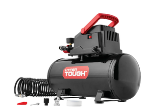 lot 531 image: Hyper Tough 3 Gallon Oil-free Portable Air Compressor with Hose & Inflation Accessory Kit, 100 PSI
