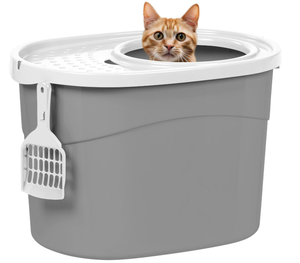 lot 152 image: IRIS USA Cat Litter Box, Large Top Entry with Litter Catching Lid and Scoop