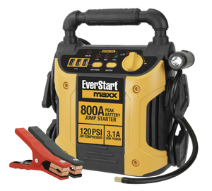 lot 194 image: EverStart Maxx 800 Peak Amp Jump Starter w 120 PSI Compressor, pivoting LED light, 3X USB ports