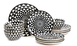 lot 262 image: 12PCS Thyme & Table Dinnerware Stoneware Set, Black & White Medallion Collection