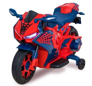lot 318 image: Spiderman 6V Motorcycle Ride on Toy, for Kids, Ages 3, Rechargeable Battery, up to 65lbs