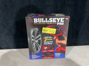 lot 719 image: Bullseye Pro Tire Inflator 150 PSI Electric Air Compressor Portable Air Pump For Car Bike