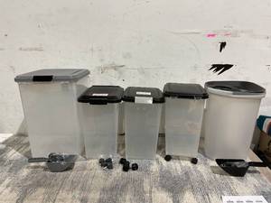 lot 622 image: Miscellaneous Lot of Airtight Dog Food Storage Container with Scoop and Wheels