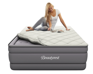 lot 42 image: Queen Size Beautyrest 20 Cushion Aire Quilted Removable Pillow Top Air Bed Mattress with Built-in Pump