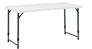 lot 499 image: Mainstays White 4ft Adjustable Height Folding Plastic Table, Easy Fold, Indoor Outdoor