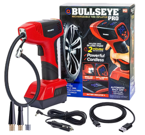 lot 653 image: Bullseye Pro Tire Inflator 150 PSI Electric Air Compressor Portable Air Pump For Car Bike