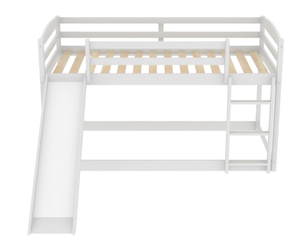 lot 679 image: Twin Size Abrihome Twin over Twin Wood Bunk Bed with Convertible Slide and Ladder
