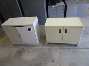 lot 44 image: Wall Cabinet 36x18x30 & Rolling Cabinet 36x18x27