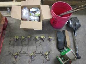 Metal wine rack and yard misc. Hors...