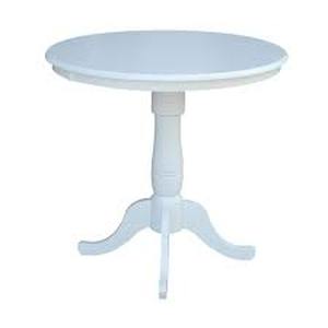lot 26 image: International Concepts Pure White Round Counter Height Pedestal Bar Table    Customer Returns See Pictures