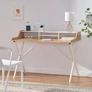 lot 29 image: Noble House 48 in. Rectangular Oak White Writing Desk with Open Storage Customer Returns See Pictures