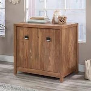 lot 36 image: SAUDER Cannery Bridge Sindoori Mango Accent Storage Cabinet with Doors and Adjustable Shelf  Customer Returns See Pictures