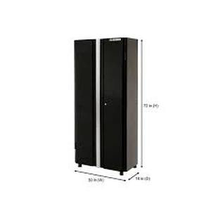 lot 43 image: Husky Ready-to-Assemble 24-Gauge Steel Freestanding Garage Cabinet in Black (48 in. W x 72 in. H x 18.3 in. D) Customer Returns See Pictures