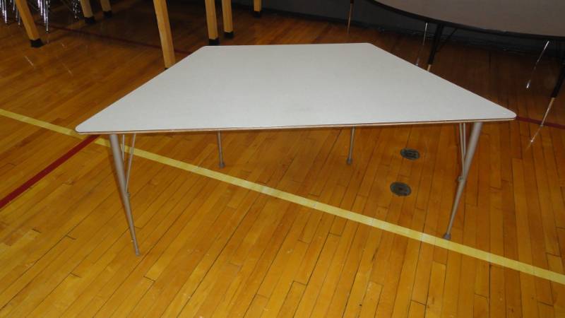 lot 198 image: 58 x 26 x 27 Gray Trapezoid Table