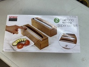 lot 182 image: New 2 Pack of Bamboo Food Wrap Dispenser Set